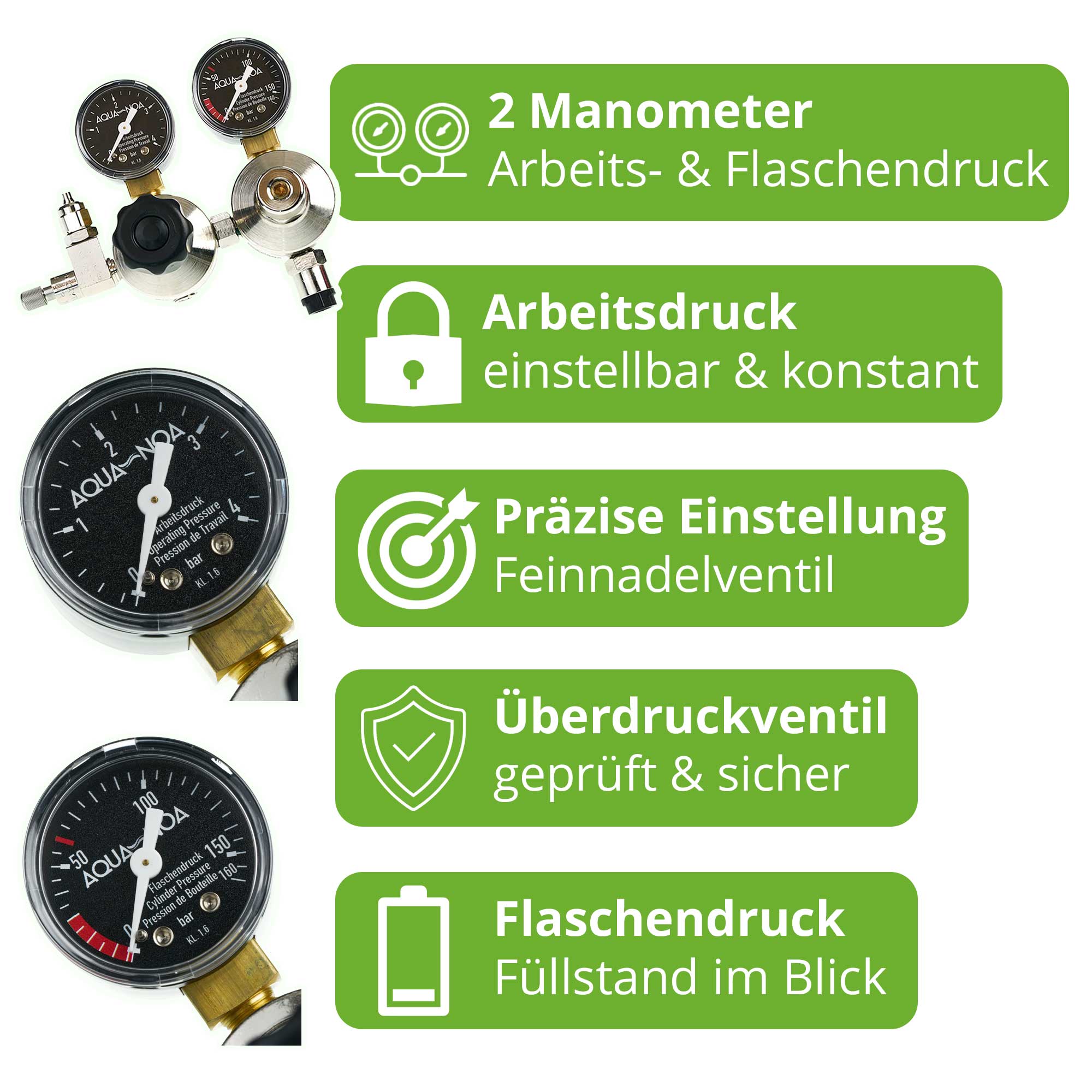 CO2 Doppelkammer Druckminderer Profi M